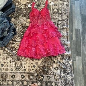 Sherri Hill Vibrant Pink Layered Prom Dress